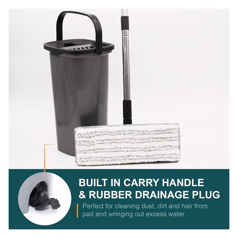 OurHouse Essentials Flat Mop And Bucket Set Dual Wringer Super Absorbent Microfibre Squeeze Mop Grey