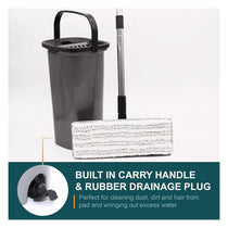 OurHouse Essentials Flat Mop And Bucket Set Dual Wringer Super Absorbent Microfibre Squeeze Mop Grey