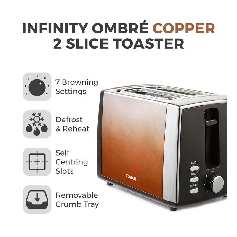 Tower Infinity Ombre 2 Slice Toaster 900W Copper