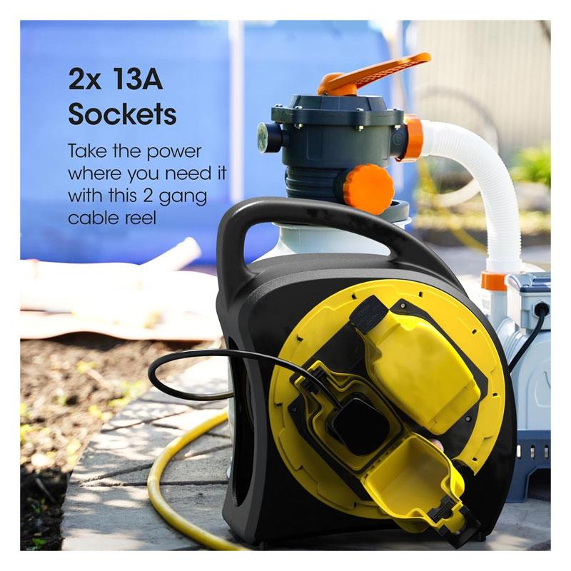 SLx 2 Socket Outdoor Extension Lead 20m Heavy Duty Extension Cable Reel UK Plug Waterproof - Yellow/Black Secondary image