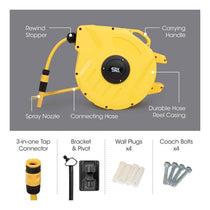 SLx Garden Hose Reel Wall Mounted 20m Auto Retractable Hosepipe Yellow