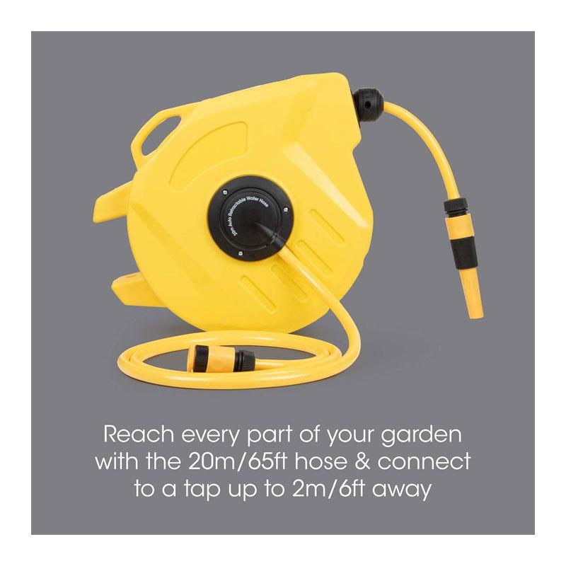 SLx Garden Hose Reel Wall Mounted 20m Auto Retractable Hosepipe Yellow