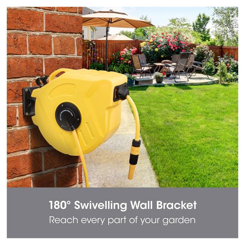SLx Garden Hose Reel Wall Mounted 20m Auto Retractable Hosepipe Yellow