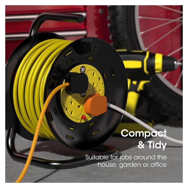 SLx 30m Extension Cable Reel With Four 13A Sockets - Yellow