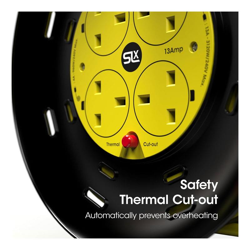 SLx 30m Extension Cable Reel With Four 13A Sockets - Yellow