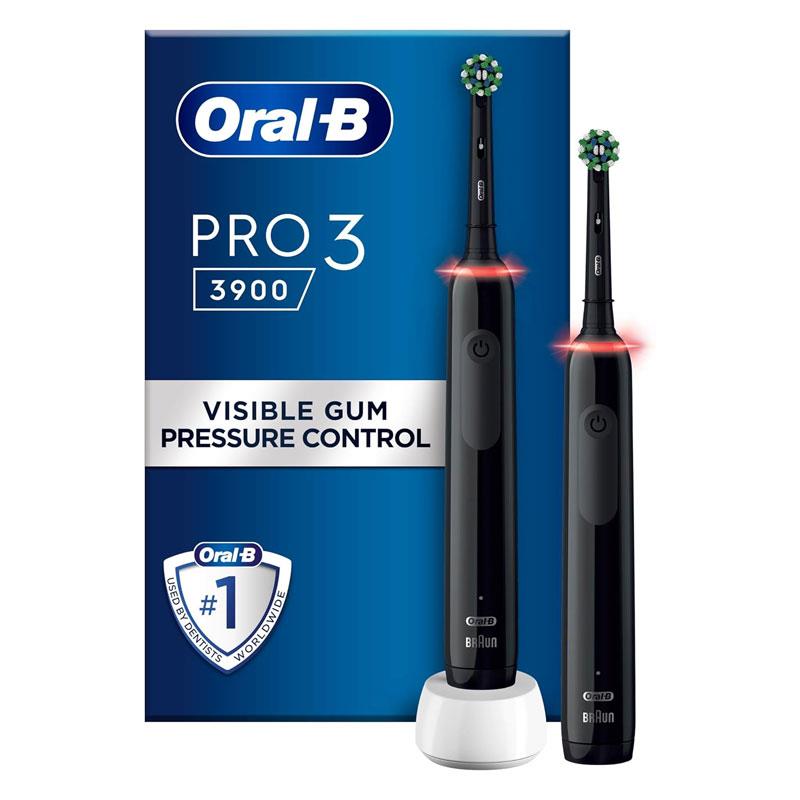 Oral-B Pro 3 3900 Duo Cross Action Electric Rechargeable Toothbrush Travel Case Black Main image