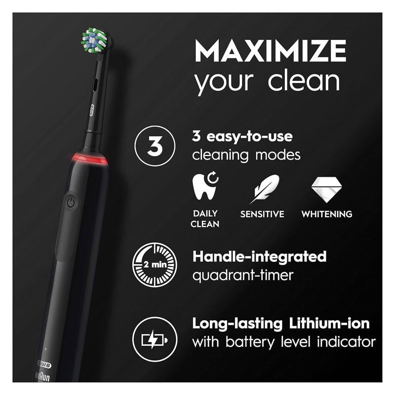 Oral-B Pro 3 3900 Duo Cross Action Electric Rechargeable Toothbrush Travel Case Black