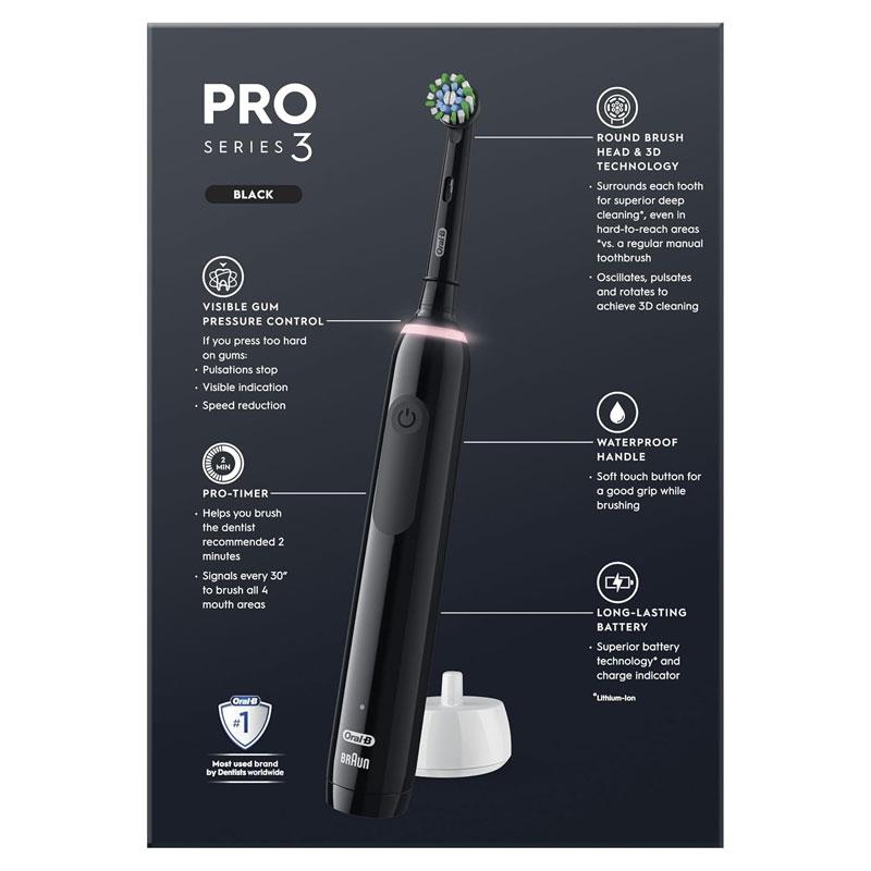 Oral-B Pro 3 3900 Duo Cross Action Electric Rechargeable Toothbrush Travel Case Black