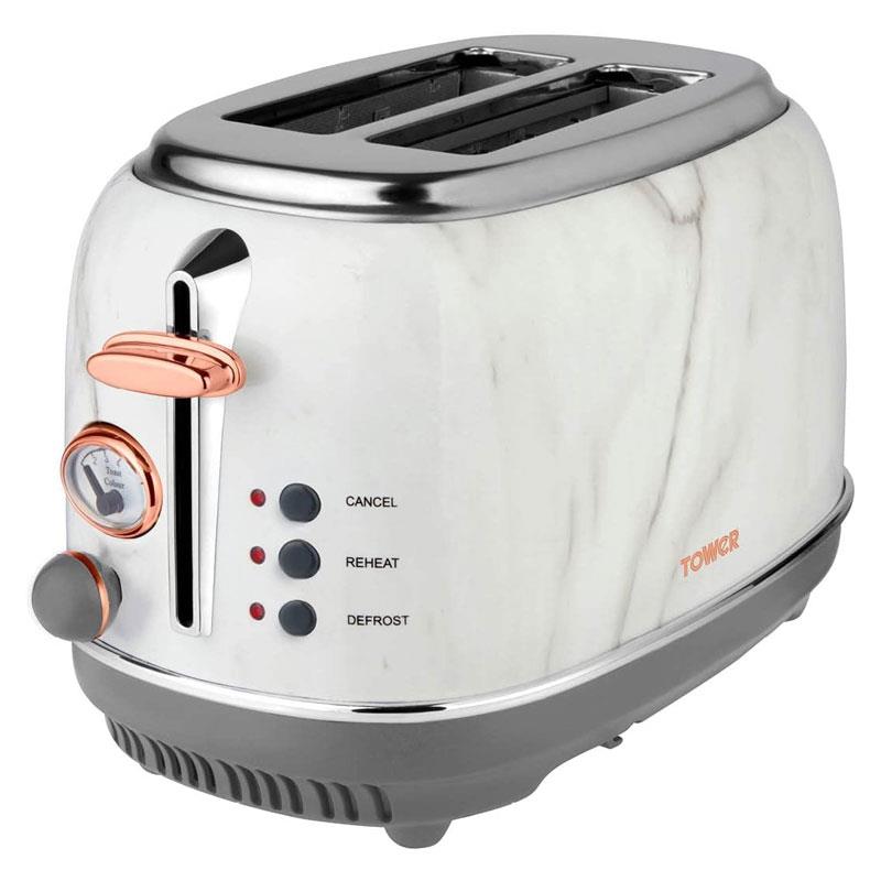 Tower Bottega 2 Slice Toaster Stainless Steel 850W White Marble And Rose Gold Main image