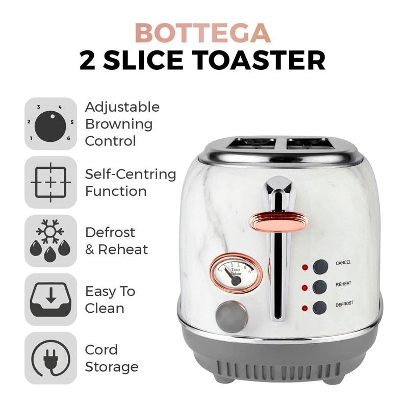 Tower Bottega 2 Slice Toaster Stainless Steel 850W White Marble And Rose Gold Secondary image
