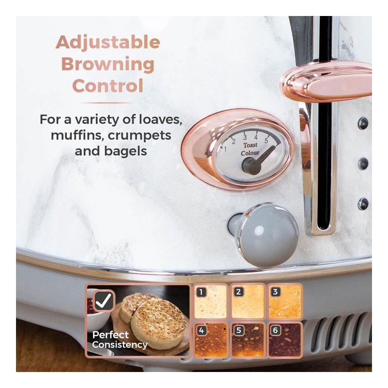 Tower Bottega 2 Slice Toaster Stainless Steel 850W White Marble And Rose Gold