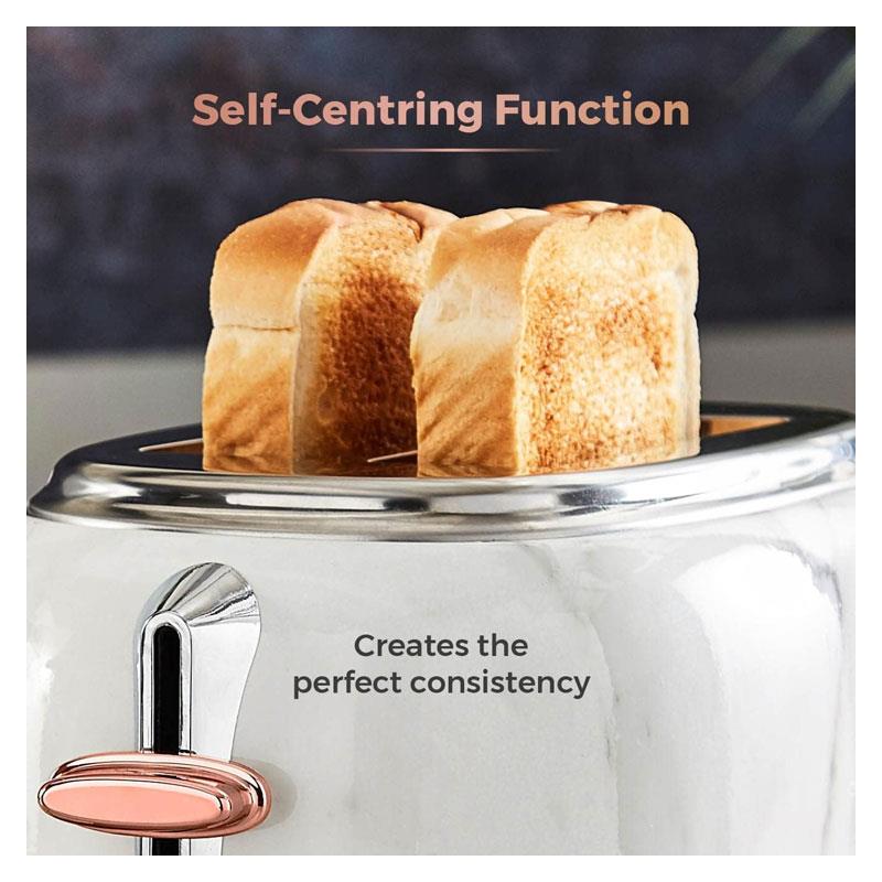 Tower Bottega 2 Slice Toaster Stainless Steel 850W White Marble And Rose Gold