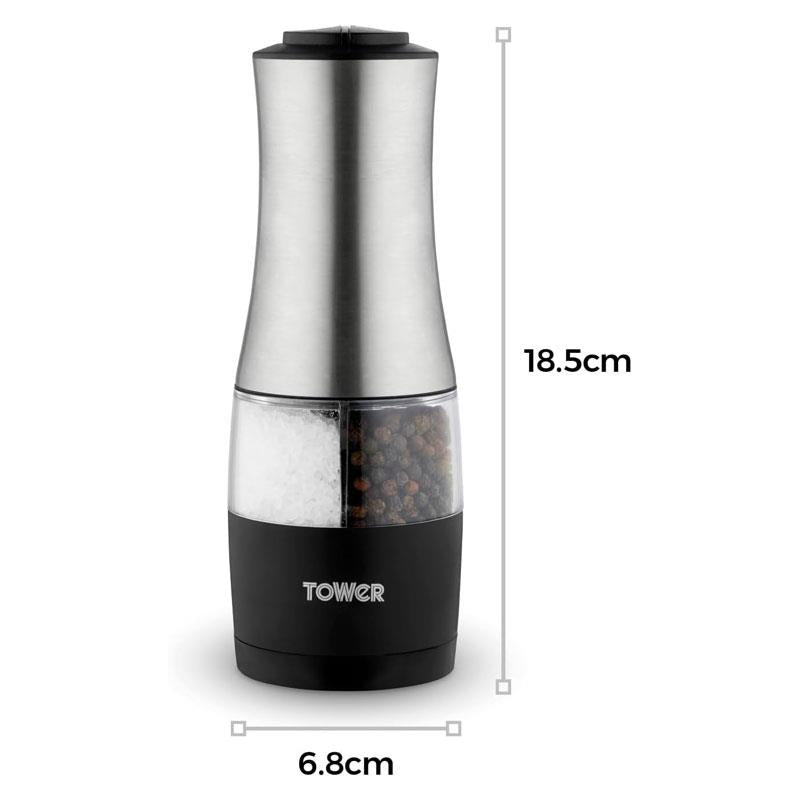 Tower Dual Electric Salt And Pepper Mill Battery Operated Adjustable Ceramic Grinders Stainless Steel Black Secondary image