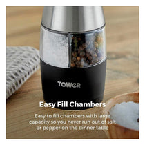 Tower Dual Electric Salt And Pepper Mill Battery Operated Adjustable Ceramic Grinders Stainless Steel Black