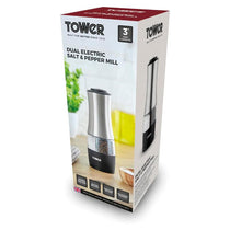 Tower Dual Electric Salt And Pepper Mill Battery Operated Adjustable Ceramic Grinders Stainless Steel Black