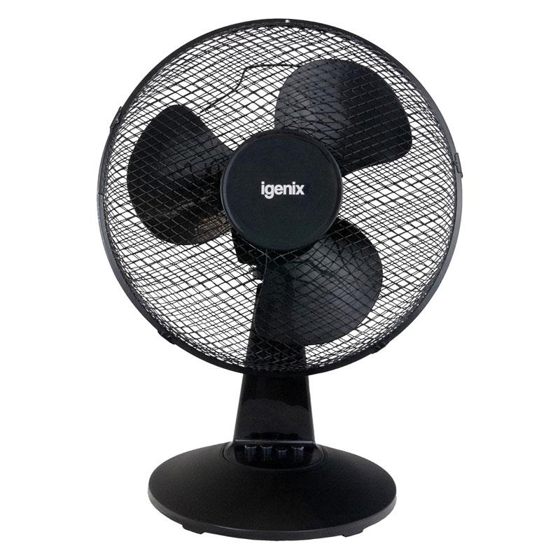 Igenix 12 Inch Portable Desk Fan 3 Speed Settings Quiet Oscillating Airflow 40W Black