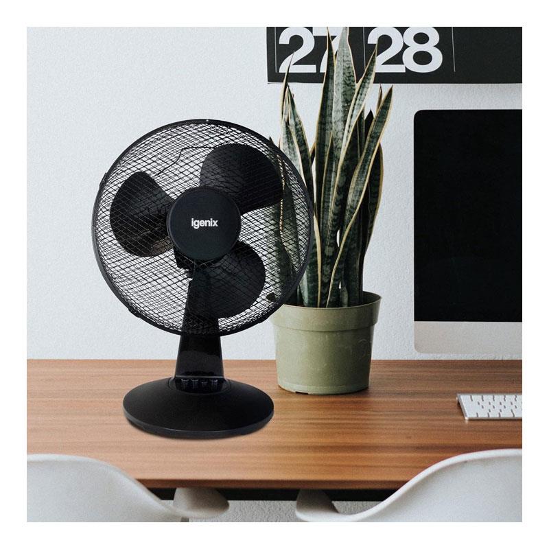 Igenix 12 Inch Portable Desk Fan 3 Speed Settings Quiet Oscillating Airflow 40W Black Secondary image