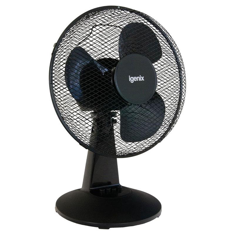 Igenix 12 Inch Portable Desk Fan 3 Speed Settings Quiet Oscillating Airflow 40W Black