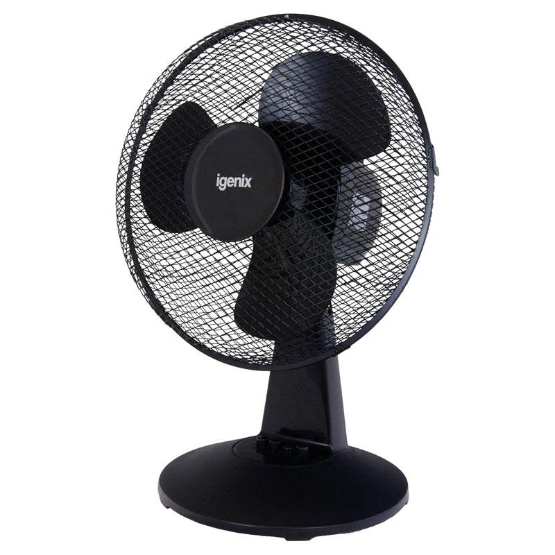Igenix 12 Inch Portable Desk Fan 3 Speed Settings Quiet Oscillating Airflow 40W Black