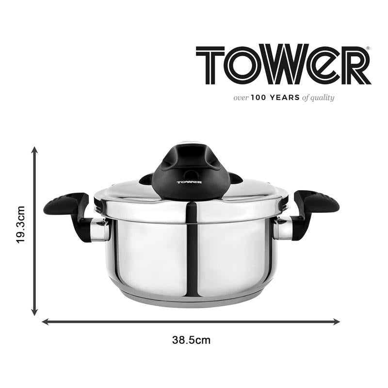 Tower One-Touch Ultima Pressure Cooker 4 Litre Detachable 60 Minute Timer Stainless Steel Silver