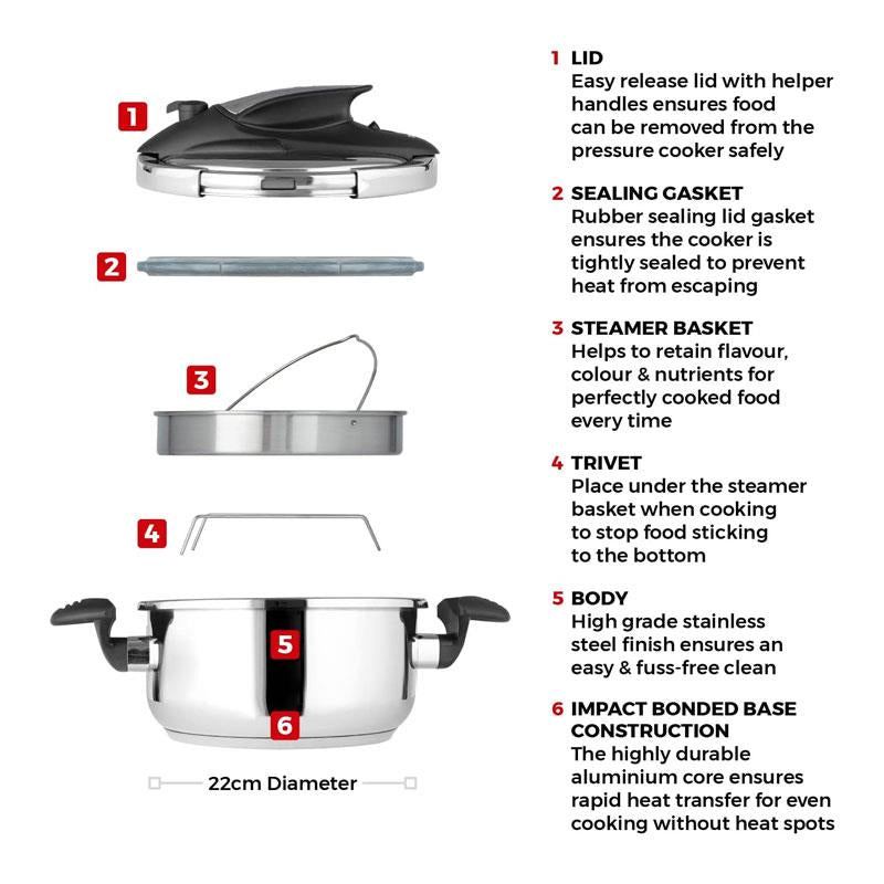 Tower One-Touch Ultima Pressure Cooker 4 Litre Detachable 60 Minute Timer Stainless Steel Silver