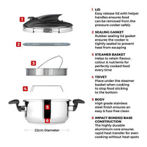 Tower One-Touch Ultima Pressure Cooker 4 Litre Detachable 60 Minute Timer Stainless Steel Silver