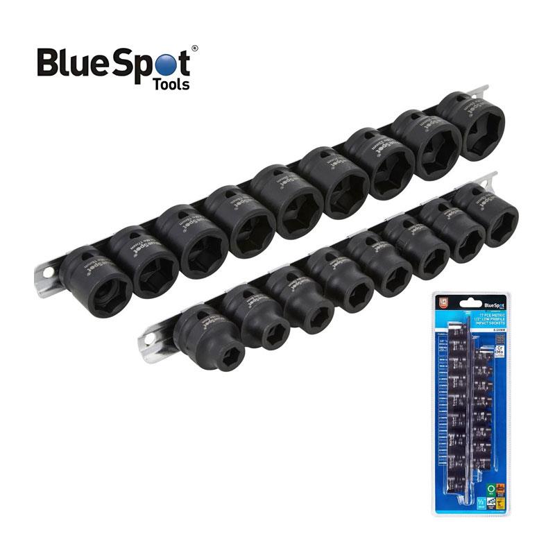 Blue Spot Tools Metric 1/2 Inch Low Profile Impact Sockets 8-24mm 17 Piece