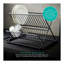 Swan Stealth 15 Plate Collapsible Dish Rack Removable Drip Tray - Black