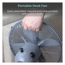 Tower 12 Inch Scandi Metal Desk Fan 3 Speed Settings 35W Grey And Wood Effect
