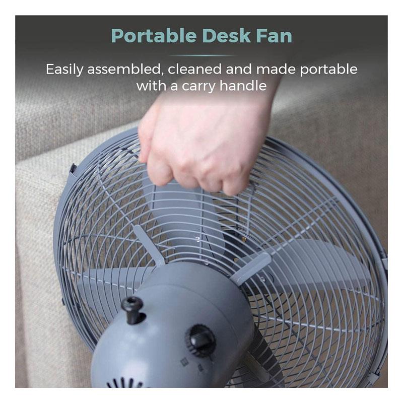 Tower 12 Inch Scandi Metal Desk Fan 3 Speed Settings 35W Grey And Wood Effect