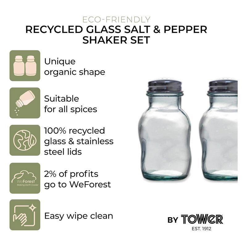 Tower Natural Life Salt And Pepper Shaker Set Crafted With Recycled And Sustainable Materials