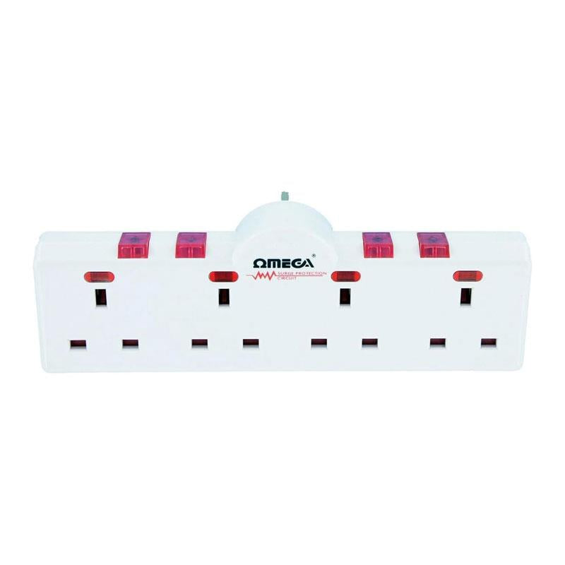 Omega 4 Gang Independent Switched Adaptor With Surge Protection - White Main image