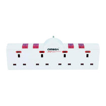 Omega 4 Gang Independent Switched Adaptor With Surge Protection - White