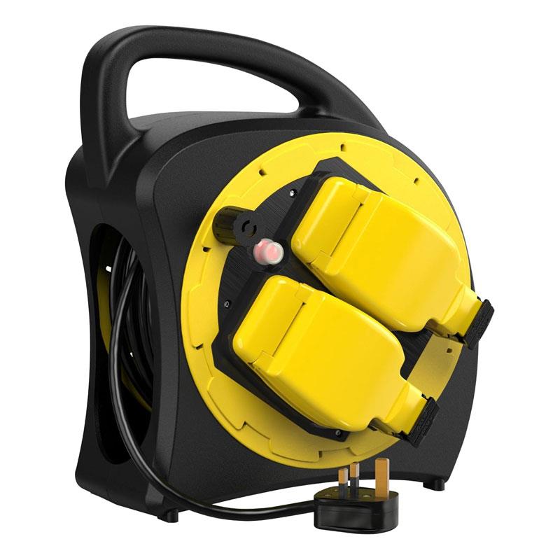 SLx 2 Socket Outdoor Extension Lead 30m Heavy Duty Extension Cable Reel UK Plug Waterproof - Yellow/Black Main image