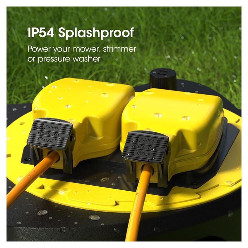 SLx 2 Socket Outdoor Extension Lead 30m Heavy Duty Extension Cable Reel UK Plug Waterproof - Yellow/Black