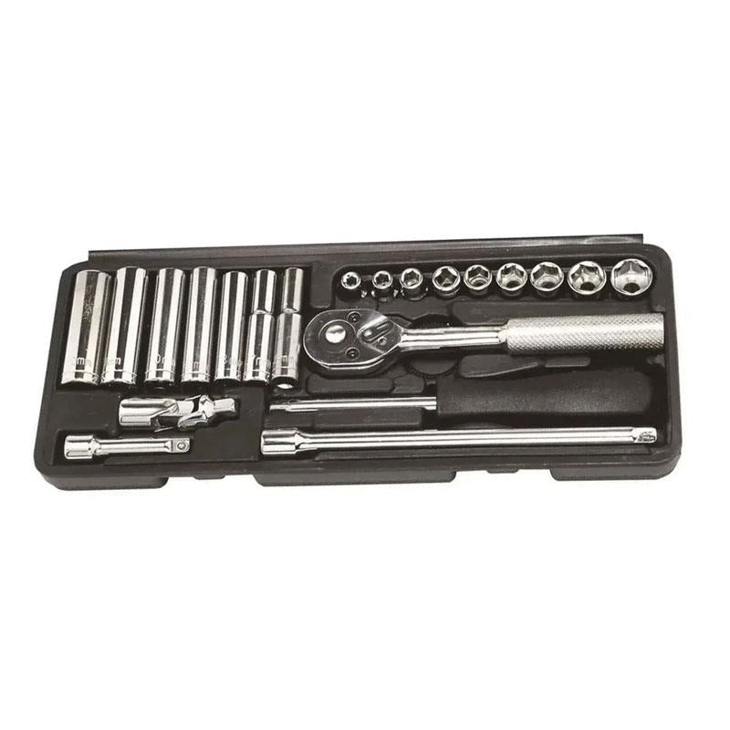 Hilka Tools 1/4 Inch Drive Socket Set Metric Carbon Steel Chrome Finish 22 Piece