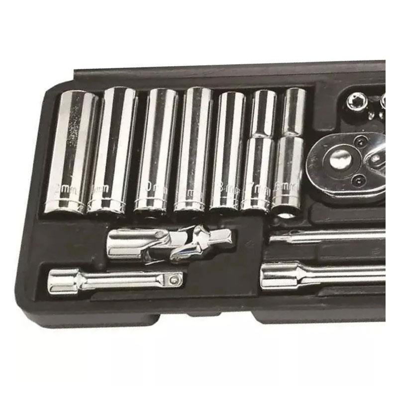 Hilka Tools 1/4 Inch Drive Socket Set Metric Carbon Steel Chrome Finish 22 Piece