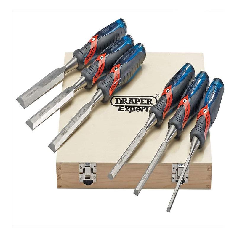 Draper Expert Soft Grip Pound Thru Bevel Edge Wood Chisel Set 140mm 6 Piece Main image