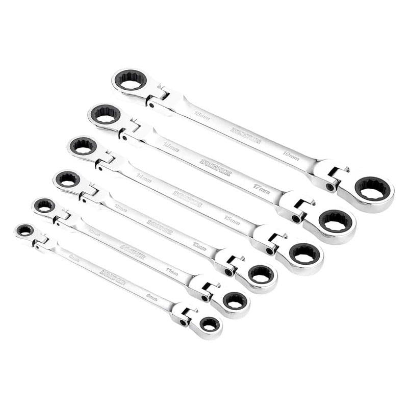 Draper HI-TORQ Metric Flexible Head Double Ring Ratchet Spanner Set 6 Piece Main image