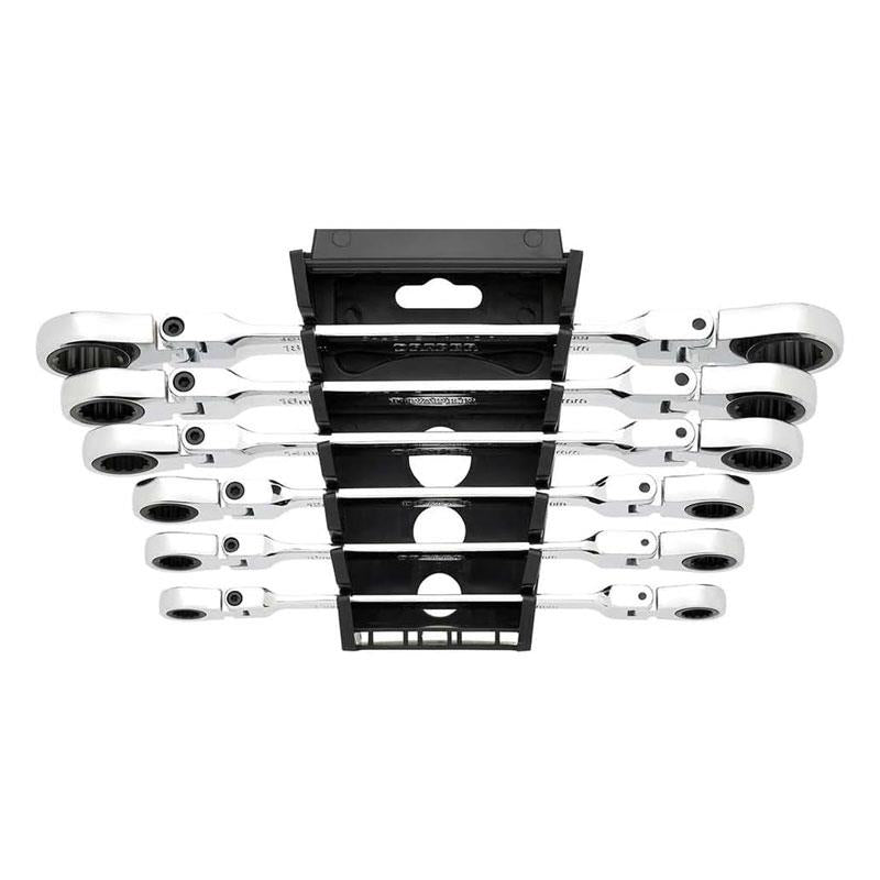 Draper HI-TORQ Metric Flexible Head Double Ring Ratchet Spanner Set 6 Piece