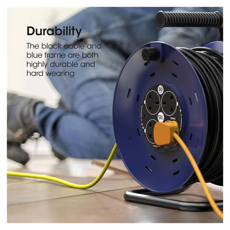 Philex 4-Way Extension Reel Heavy Duty 13A 50 Metre - Black & Blue