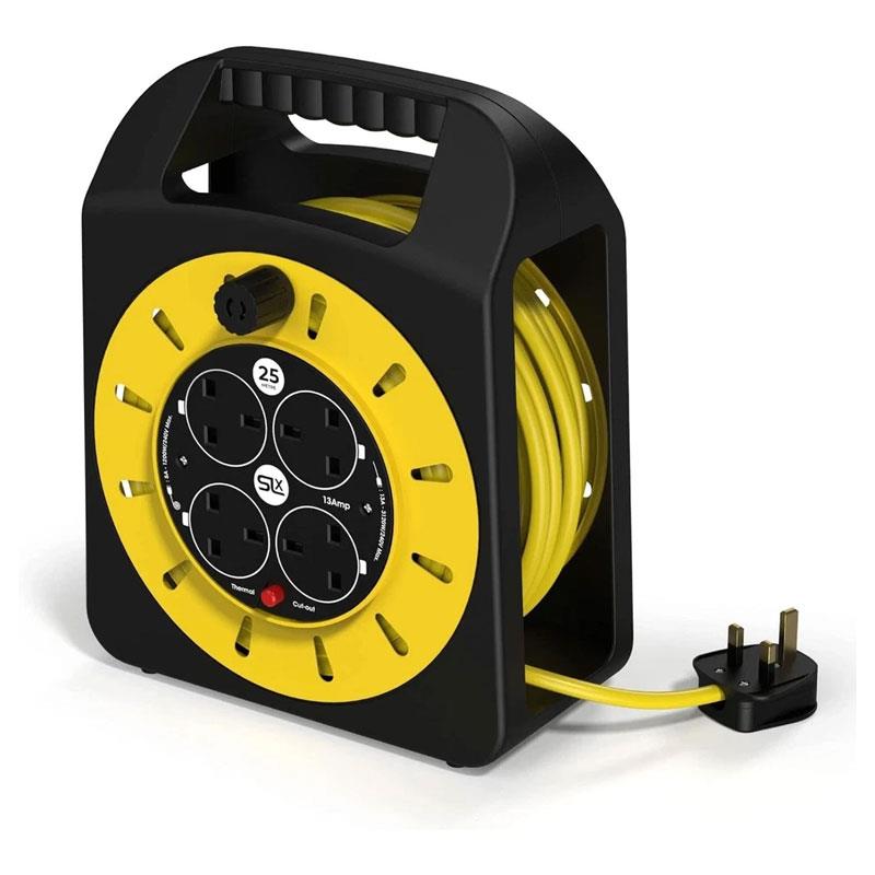 SLx 4 Socket Outdoor Extension Lead 25m 13A Fused UK Plug Heavy Duty Extension Cable Reel - Yellow/Black Main image