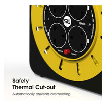 SLx 4 Socket Outdoor Extension Lead 25m 13A Fused UK Plug Heavy Duty Extension Cable Reel - Yellow/Black
