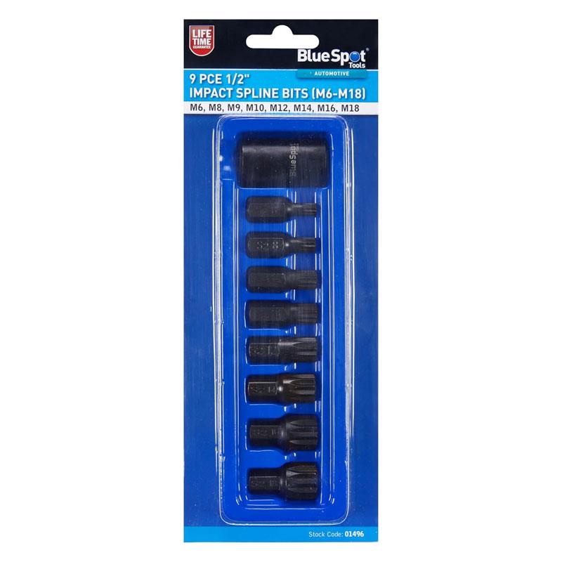 Blue Spot Tools 1/2 Inch Impact Spline Bits (M6-M18) 9 Piece