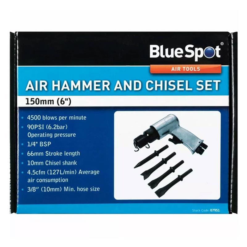 Blue Spot Tools Air Hammer And Chisel Set 150mm (6') Black/Silver