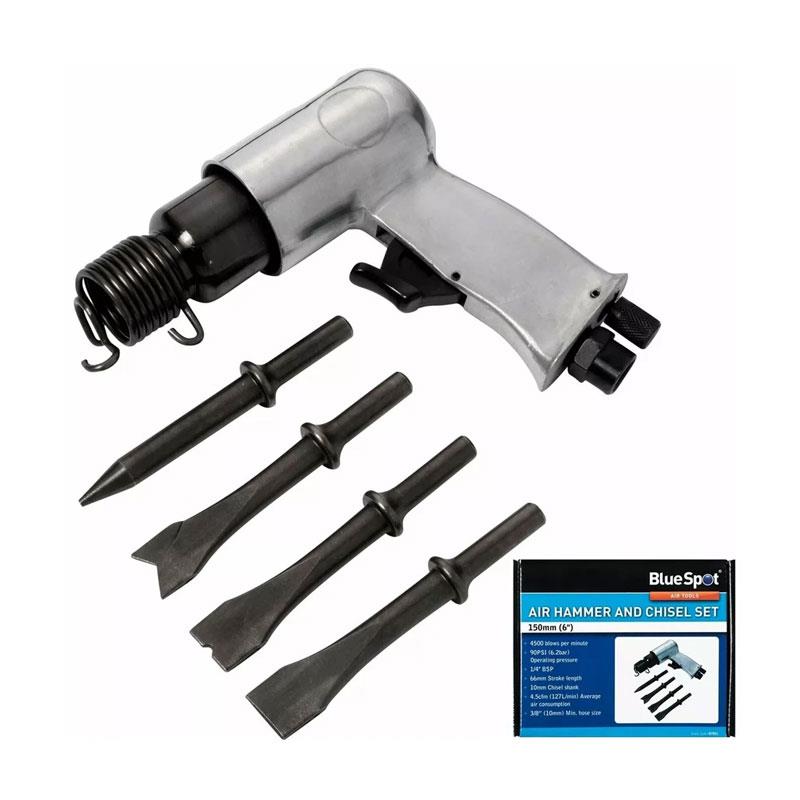 Blue Spot Tools Air Hammer And Chisel Set 150mm (6') Black/Silver