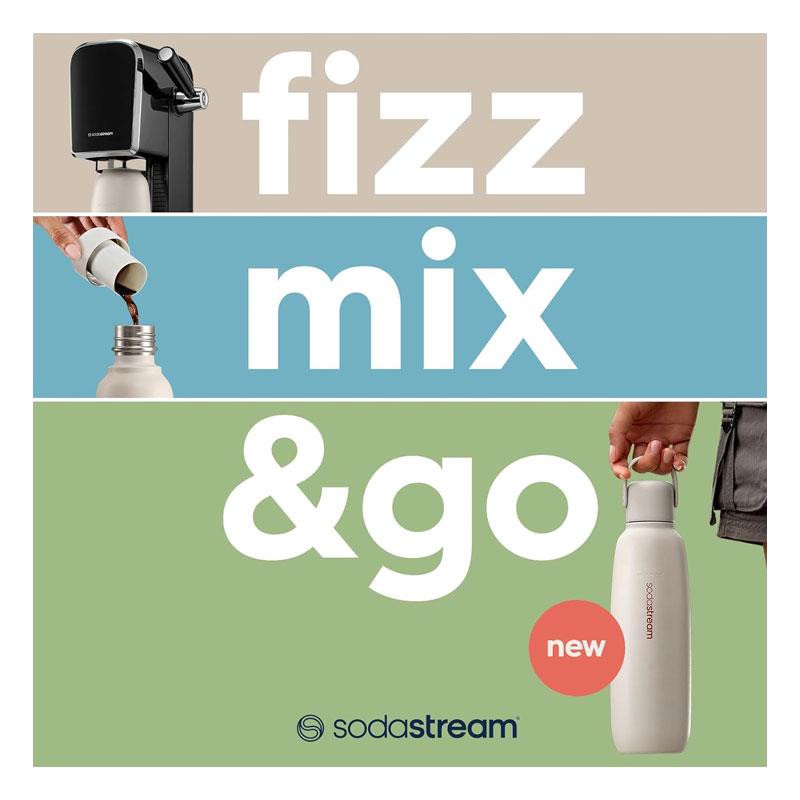 SodaStream Fizz & Go Cool Stainless Steel Double Insulated Carbonated Drinks Bottle 0.9 Litre Sand