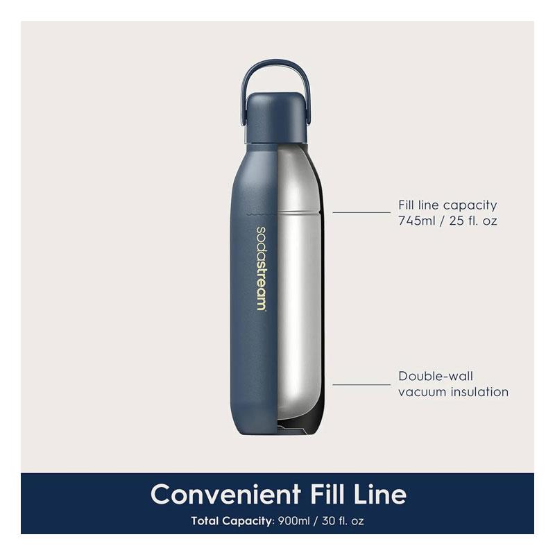SodaStream Fizz & Go Cool Stainless Steel Double Insulated Carbonated Drinks Bottle 0.9 Litre Storm Blue