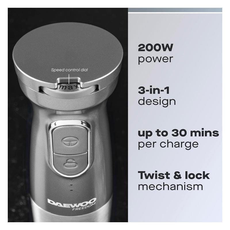 Daewoo Freedom Cordless Pro Handheld 3 In 1 Blender Whisk Mini Chopper Included Jar 200W Silver Secondary image