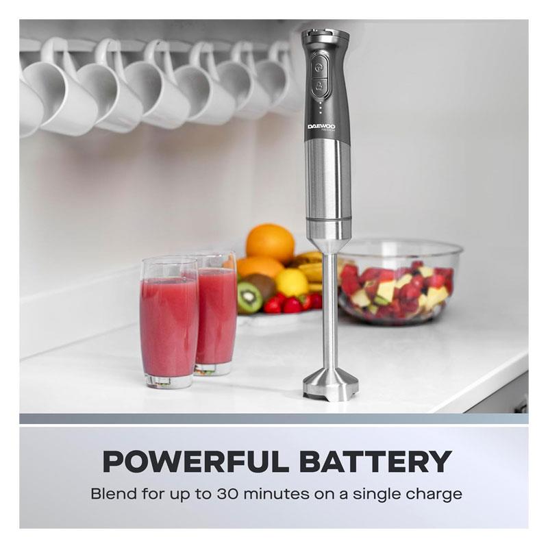 Daewoo Freedom Cordless Pro Handheld 3 In 1 Blender Whisk Mini Chopper Included Jar 200W Silver